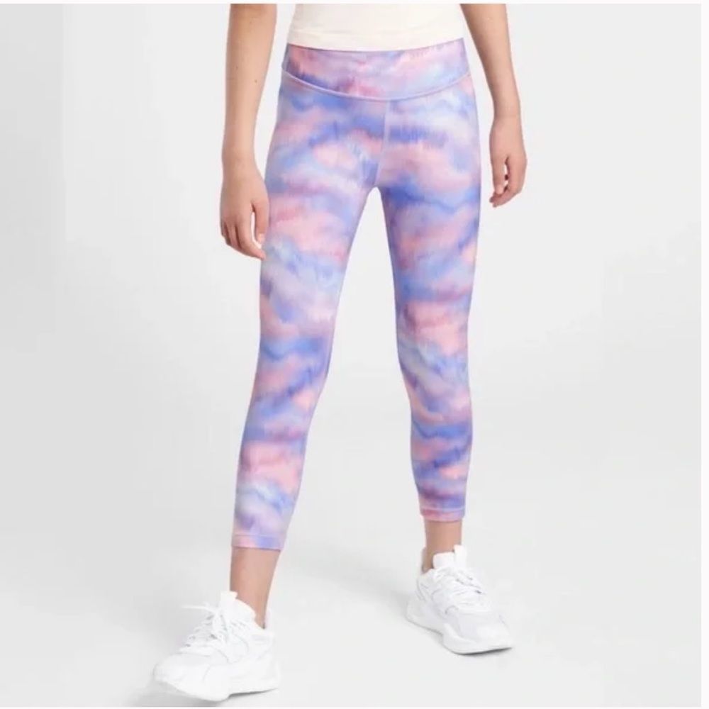 Athleta Girls' Purple and Pink Tie-Dye capri leggings